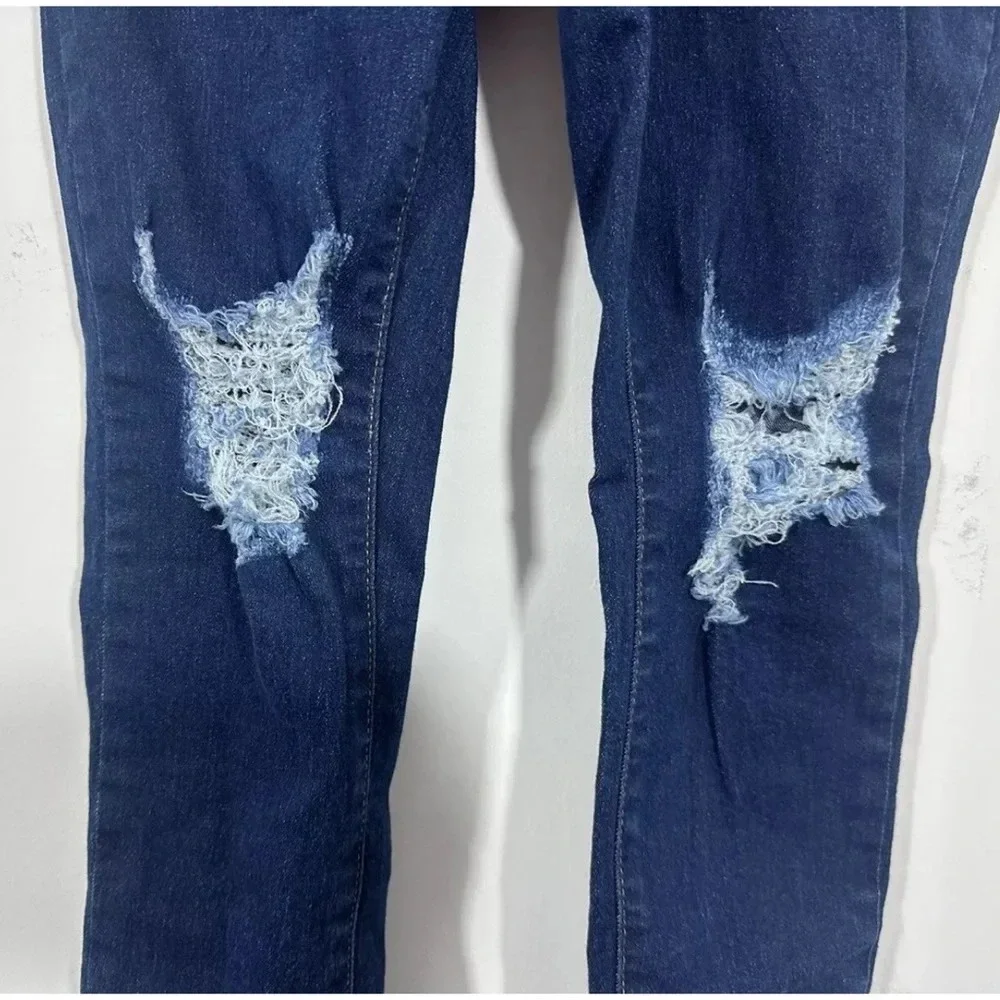 NWT PrettyLittleThing Denim Dark Wash Hi Rise 5 Pocket Skinny Jeans Sz 0 Ripped - Picture 3 of 11